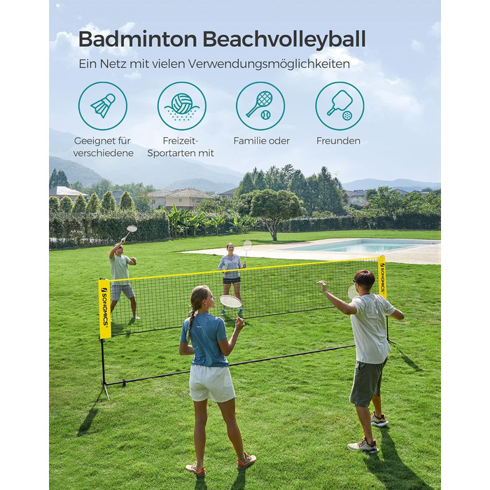 SONGMICS М'ячна сітка для бадмінтону та волейболу, регульована висота, портативний набір (300/400/500 см, жовта)