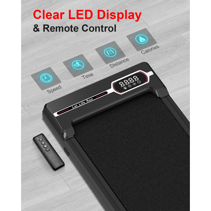 Walking Pad Dskeuzeew 2 в 1 - біговий килимок для дому, електричний, з LED-дисплеєм та пультом керування, чорний
