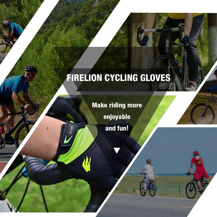 Велосипедні рукавички FIRELION для чоловіків/жінок: повний палець, захист від ударів, нековзні, сенсорні, MTB, DH, Road Racing, зелені
