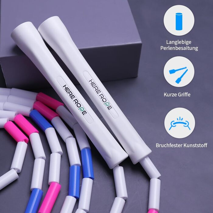 Стрибкове канат Hererope з перлами, регульований, для дорослих та дітей, 3 м, незламні ручки та безпечні намистини для фітнесу (Рожевий)