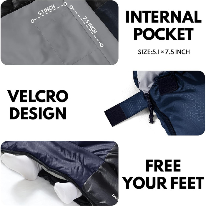 Спальний мішок 0°C XXL для дорослих, тепла погода, для кемпінгу, зими, походів, полювання, подорожей (2,4 кг, блакитний)