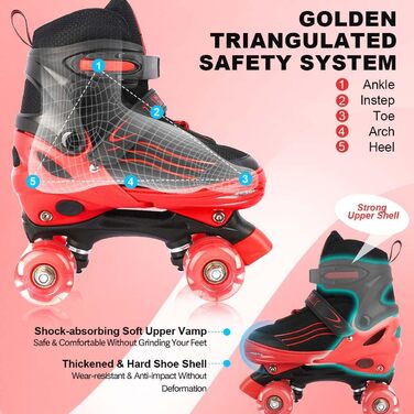 Дитячі ролики для катання: регульовані, зі світловими колесами, чорно-червоні (32-36 EU)