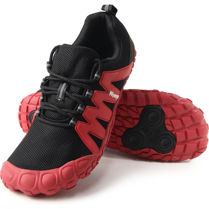 Жіночі кросівки для тренувань Weweya: мінімалістичні бігові кросівки barefoot з широкою передньою частиною (40 EU, чорний/червоний, регульований язик)