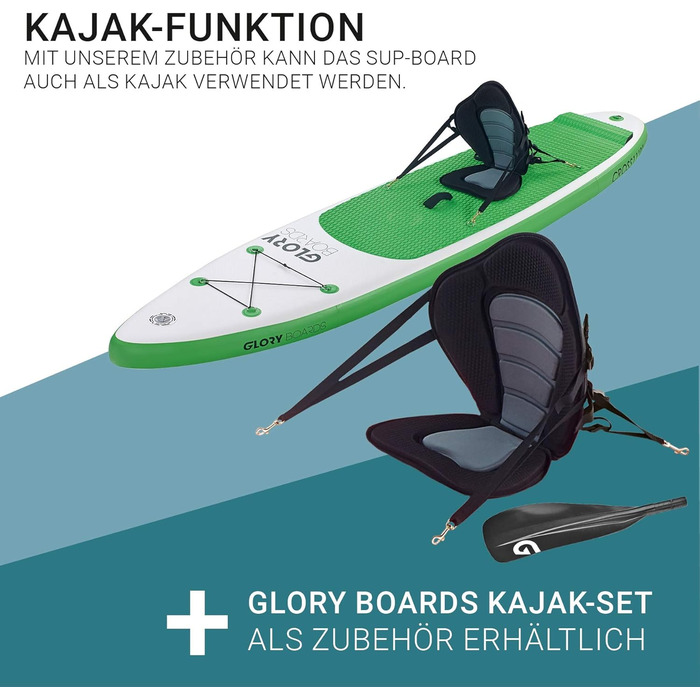 Надувна SUP-дошка Glory Boards Cross 11'0'' зелена, до 180 кг, комплект з карбоновим веслом, насосом, рюкзаком, опція каяк та віндсерфінг