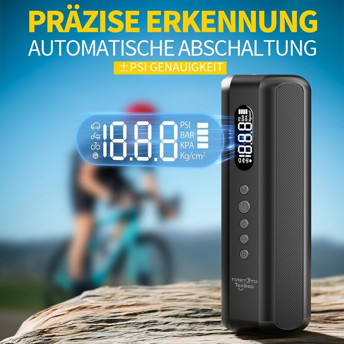 Електрична велосипедна насос-акомпресор Tccbac 5200mAh, 10 Бар, з манометром, для велосипедів, мотоциклів та авто