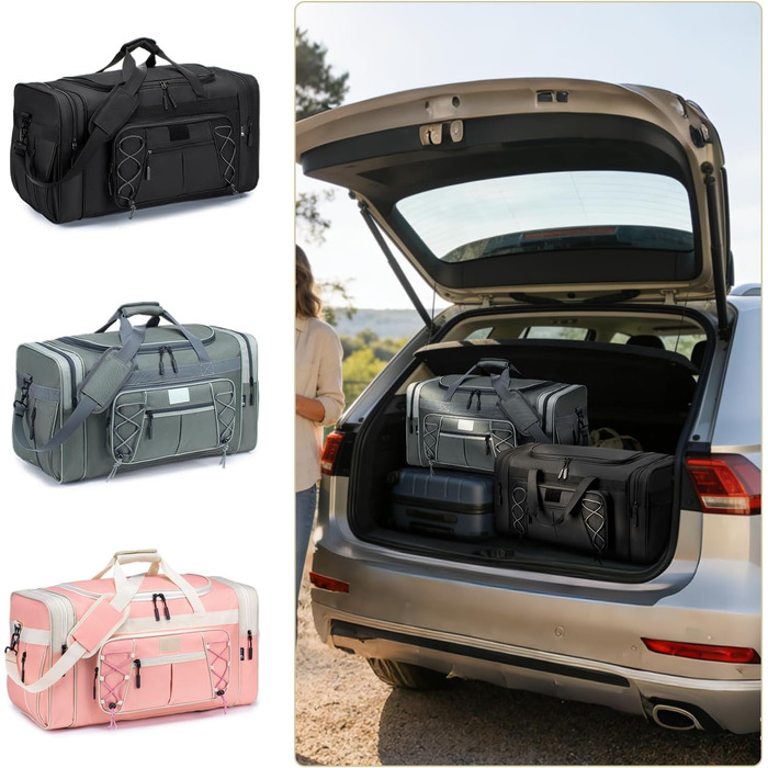 Спортивна сумка для подорожей BAGZY 70л, велика водонепроникна дорожня сумка-чохл для чоловіків та жінок, сумка-вікенд для залу, кемпінгу та відпустки (Сіра)