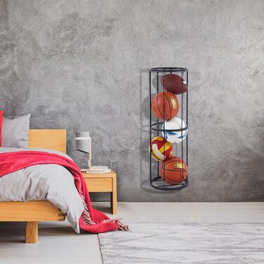 Стійка для зберігання м'ячів: футбольних, баскетбольних, волейбольних. Органайзер для спортивного інвентарю на стіну, чорний