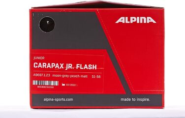 Дитячий велосипедний шолом ALPINA CARAPAX JR. FLASH з LED-підсвіткою, захистом від комах, moon-grey-peach матовий, 51-56 см, легкий і безпечний
