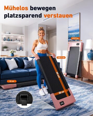 Бігова доріжка DeerRun Walking Pad з нахилом 6% для дому та офісу, компактний тренажер під стіл з LED-дисплеєм, керуванням через додаток та пультом, макс. навантаження 136 кг (Персиковий рожевий)