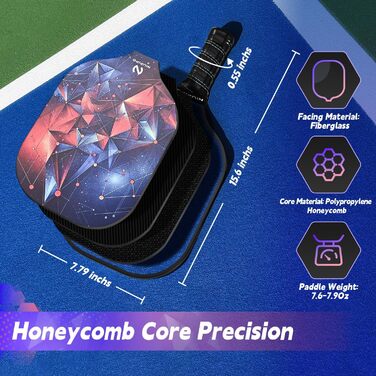 Набір ракет для піклболу Niupipo (2 шт.), фібергласова поверхня, поліпропіленовий сердечник, м'яка ручка, легкі, з сумкою (фіолетовий/чорний)