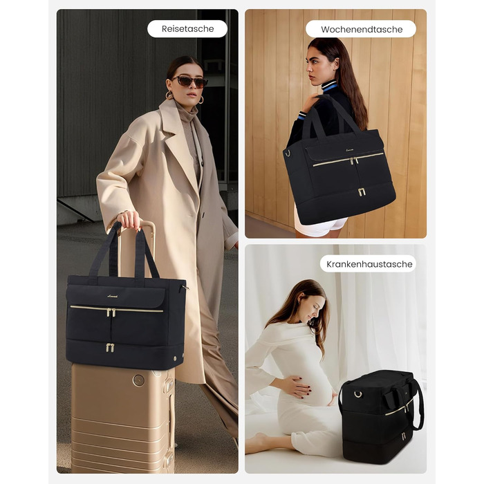 Сумка-трансформер LOVEVOOK для подорожей: 45л, для спорту, в аеропорт, пологовий будинок, з відділенням для взуття та мокрих речей (Чорний)