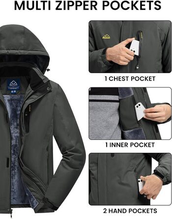 Чоловіча зимова куртка Rdruko для сноуборду та гірських прогулянок. Водонепроникна функціональна куртка з флісовою підкладкою та капюшоном. Білий колір (S, Темно-сірий)