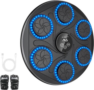 Музична боксерська машина для дорослих з LED підсвіткою, електронна, з боксерськими рукавичками, Bluetooth, 12 швидкісних режимів і режимом підрахунку