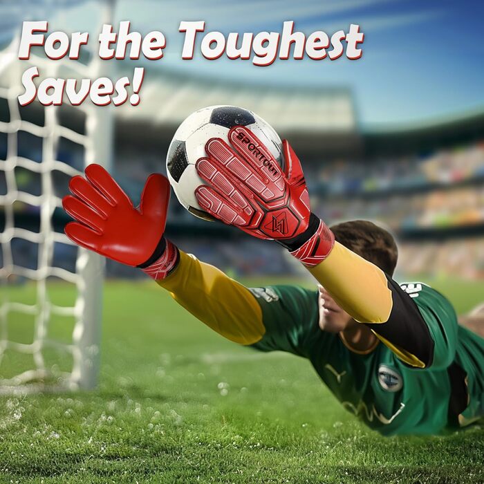 Воротарські рукавички Sportout з FingerSave, футбольні рукавички для чоловіків, дітей і підлітків, 4мм латекс, розмір 9, червоні