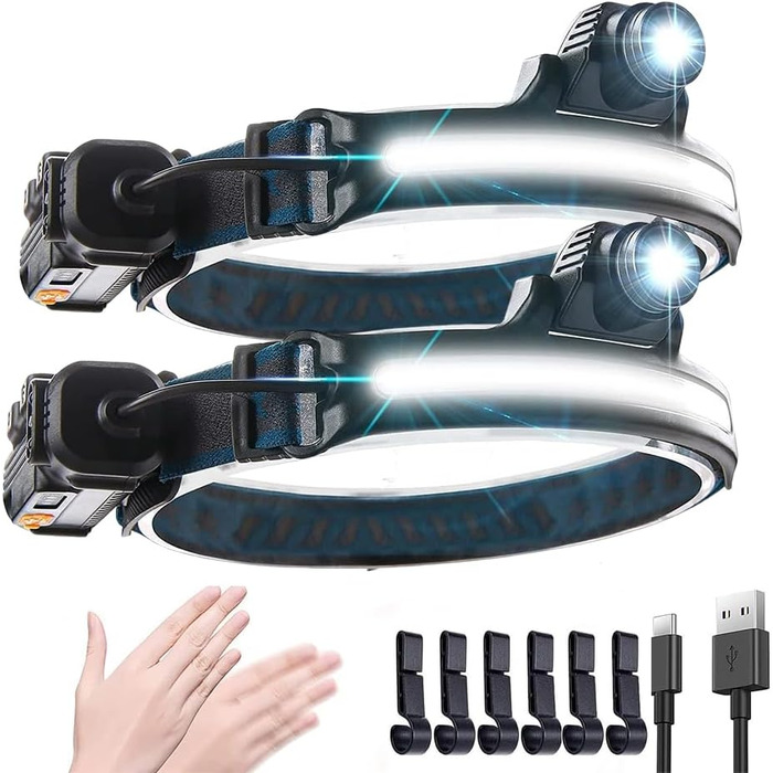 LED налобний ліхтар XPG + COB 10000 люменів з датчиком, водонепроникний IPX6, 270° регульований, 7 режимів. Для бігу, їзди на велосипеді, кемпінгу, походів.