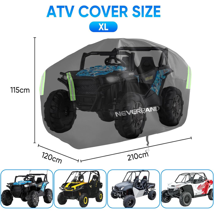 Водонепроникний чохол для квадроцикла NEVERLAND ATV XL (210x120x115 см), захисний покрив з тканини 300D Oxford, стійкий до UV, дощу та пилу, чорний