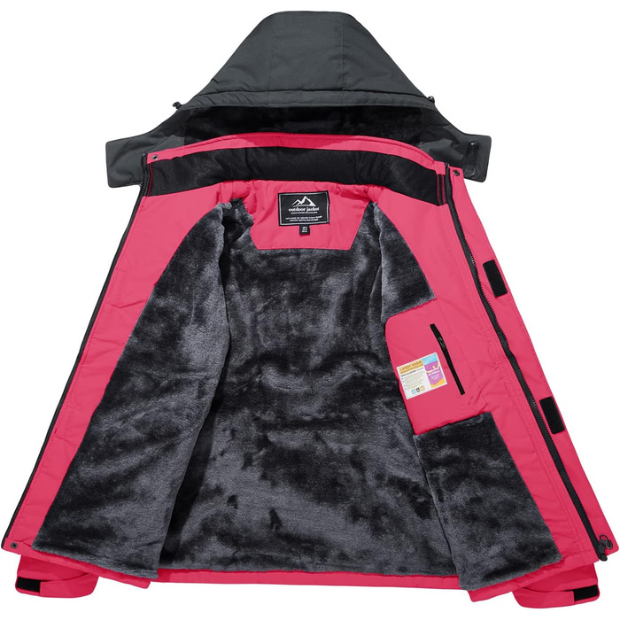 Зимова куртка KEFITEVD Daen з підкладкою з флісу, тепла перехідна куртка-скі-куртка з капюшоном та кишенями на блискавці, вітронепроникна, для сноуборду (S, Рожево-червоний)