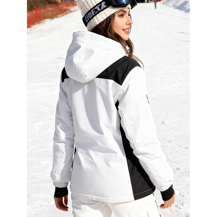 Водонепроникна зимова куртка FREE SODIER для жінок з флісовою підкладкою та капюшоном. Велика жіноча куртка з водонепроникним покриттям, зварні шви, Ginger Yeow (XXL, білий, чорний)