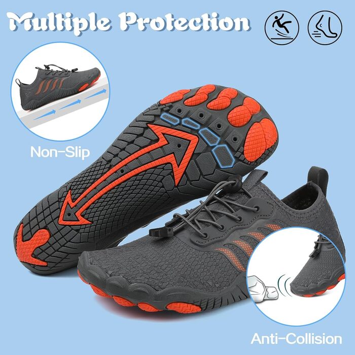 Чоловічі та жіночі аквашузи Hanani для плавання та серфінгу, швидко сохнуть, сірі, 43 EU