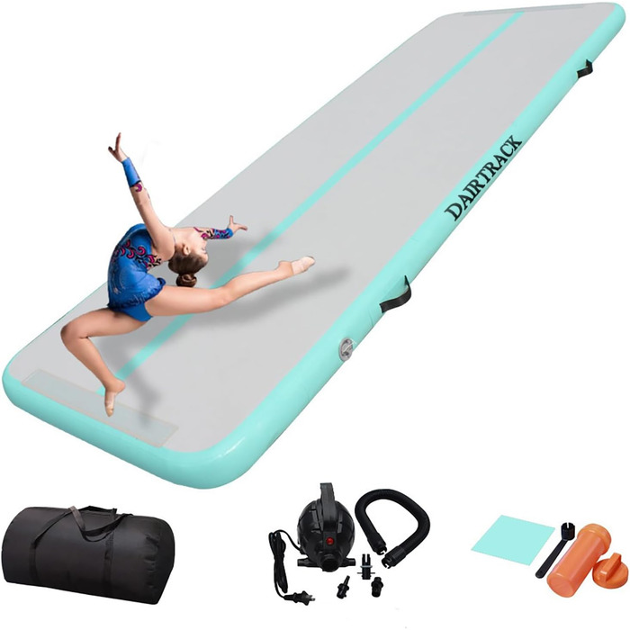 Надувна гімнастична мат Air Turn Track Matte 2-6м, 300x100x10см, з насосом та сумкою, для йоги, фітнесу, чеерлідингу, м'ятно-зелений