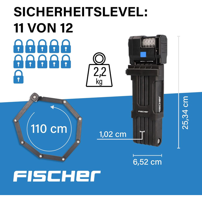 Замок велосипедний складний Fischer PROTEC PLUS FN110, 110 см, 2 ключі