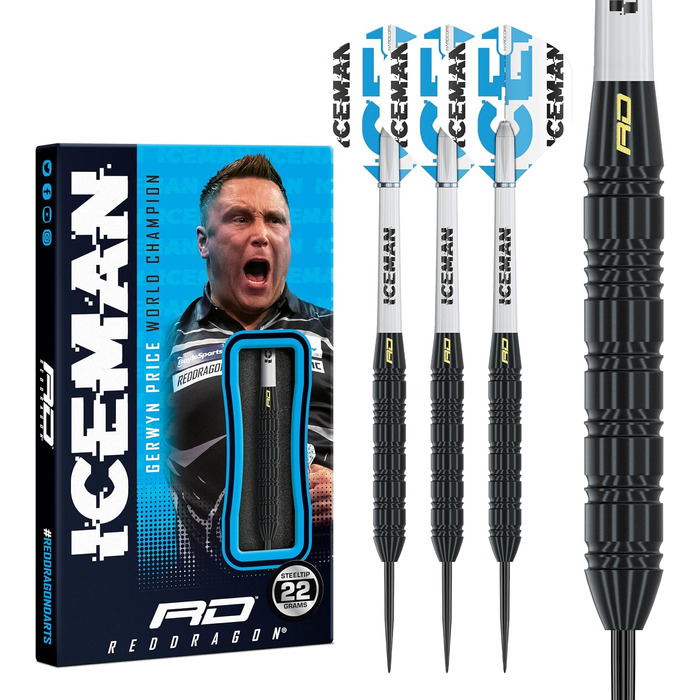 Дротики Red Dragon Gerwyn Price Iceman з латуні, сталевий наконечник, чорні