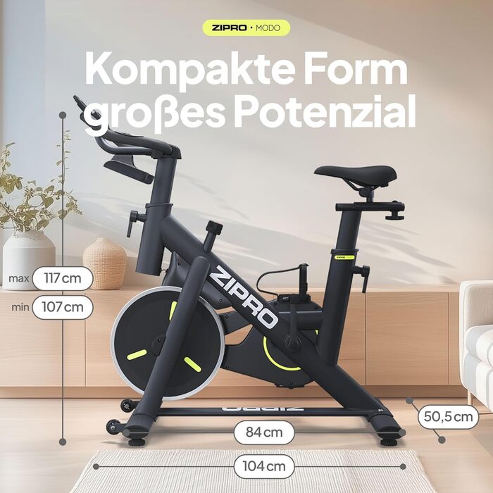 ZIPRO Hometrainer: велотренажер для дому з екраном та мобільною програмою. Стаціонарний велоергометр, до 120 кг, Cardio Fitness