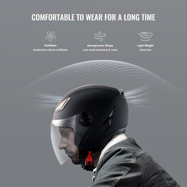 Мотошолом VEVOR 3/4 XL, без бренду, 55-56 см, високощільний ABS, Bluetooth, змінне скло, DOT, для дорослих і підлітків
