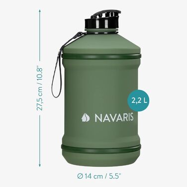 Спортивна пляшка Navaris 2,2 л для води, BPA-free, міцна, з ручкою, зелена, для фітнесу та тренувань