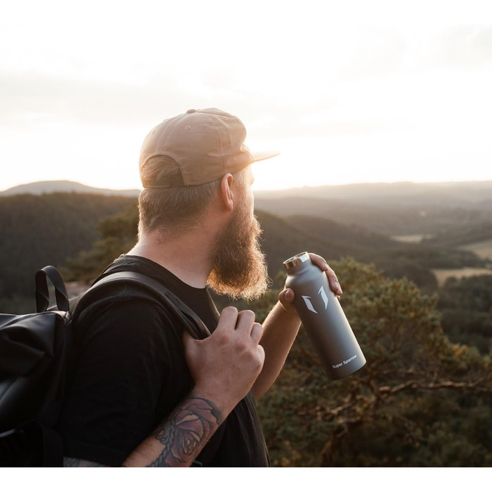 Фляга Super Sparrow з нержавіючої сталі - 350мл/500мл/620мл/750мл/1л - Без витоку, термос, BPA-Free, для дітей, спорту, школи, фітнесу - з 2 кришками, сірий колір