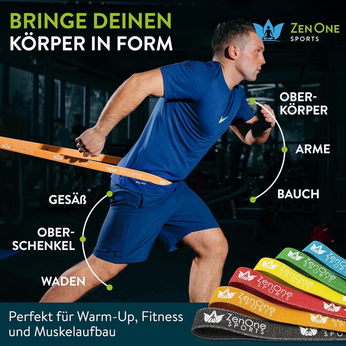 Набір еластичних стрічок для фітнесу ZenOne Sports® - 5 рівнів опору | Стрічки для силових тренувань вдома та в подорожах | Спортивні гумки для фітнесу