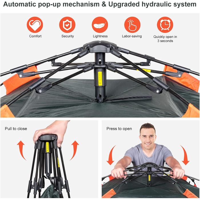 Намет Amflip для кемпінгу, 1-місний, автоматичний, Pop-Up, ультралегкий, куполоподібний, 4-сезонний, водонепроникний, вітростійкий, з знімною тентом, двошаровий (зелений)