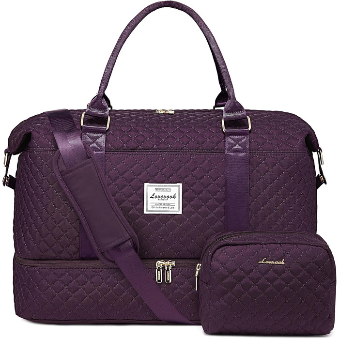 Спортивна сумка LOVEVOOK для жінок, велика дорожня сумка з відділенням для взуття та мокрих речей, сумка-мішок для подорожей, з косметичкою, для клініки, пологів, мами, водонепроникна, ручна поклажа для літака, спортзал (M-2шт, Темно-фіолетовий)
