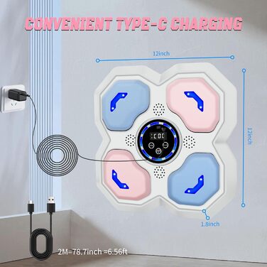 Музичний боксерський тренажер з рукавичками, настінний, Bluetooth, Smart, рожевий/блакитний