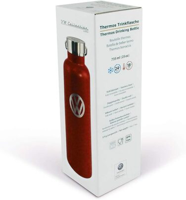 Термос BRISA VW Collection оригінальний Volkswagen, подвійні стінки, вакуумний, нержавіюча сталь, 735 мл, червоний, логотип VW