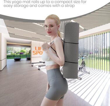 Yogamatta для жінок з антиковзким покриттям 10 мм. Товста килимок для йоги, пілатесу та фітнесу 183x61 см (сірий) з чохлом