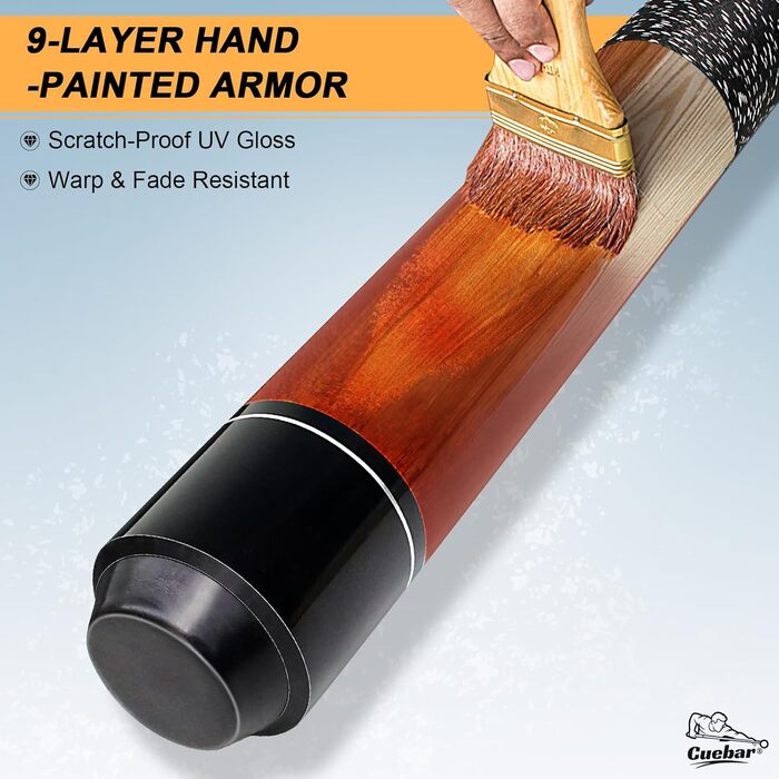 Більярдний кий CUEBAR, 147,3 см, 2-секційний з горіха, з наконечником 13 мм та льоновою рукояткою, для домашньої більярдного столу, для дорослих, 8 кольорів, 4 варіанти ваги (510 г, 538 г, 567 г, 595 г), колір: зелений (540 г) (колір: коричневий)