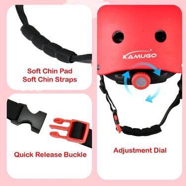 Дитячий шолом KAMUGO для ролерів та велосипеда, 2-8 років, з захистом колін, ліктів та зап'ясть (червоний)