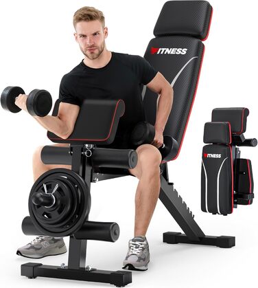 Регульована складана лава для тренувань з гантелями, 363 кг, з підставкою для ніг, упором для преса та подовженою спинкою, багатофункціональний фітнес-обладнання для дому