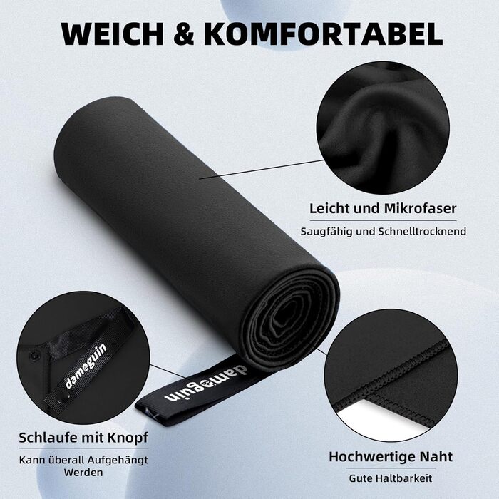 Набір рушників Damoguin 3 шт. з мікрофібри (великий 180x80 см, 2 шт. малі 80x40 см) - чорний