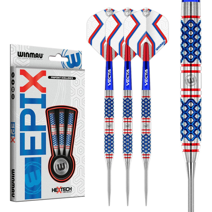 Професійний набір дротиків WINMAU Epix 90% вольфрам, з мішенями та стрижнями, для дартсу, ваги: 18г (м'який наконечник), 22г і 24г (сталевий наконечник)