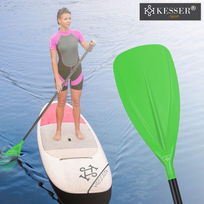 Весло KESSER 3-в-1 для каяка та SUP, алюмінієве, телескопічне 165-215 см, антиковзне, для сапборда, серфінгу, човна, зелене