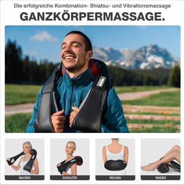 Масажер для шиї та плечей Donnerberg 4D Shiatsu, бездротовий, з акумулятором, вібраційний, оригінал, довговічна батарея