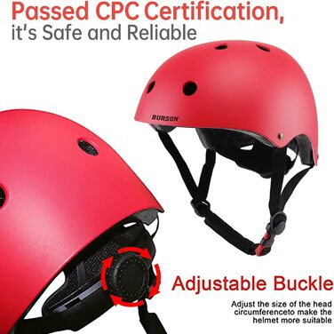 Дитячий велосипедний шолом, регульований, 2-14 років, 5 кольорів, червоний - з захисним обладнанням