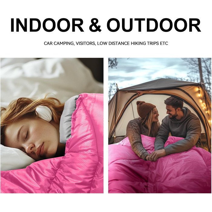 Спальний мішок для дорослих у холодну погоду, водонепроникний, легкий, рожевий (1,8 кг)