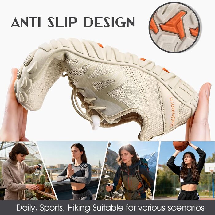 Чоловічі та жіночі шкарпетки-кросівки IceUnicorn для трейлу, фітнесу, бігу. Книт, мінімалістичний дизайн, широка передня частина. Білий (46 EU, New Beige)