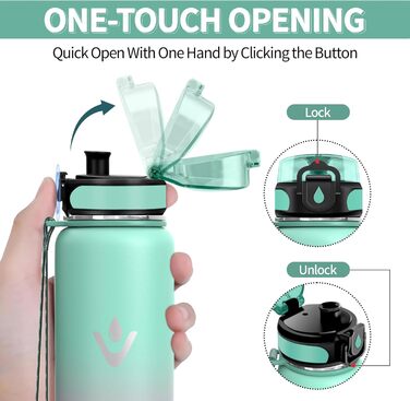 Термос-пляшка Vikaster 500 мл: нержавіюча сталь, без BPA, не протікає, для спорту, велосипеда, подорожей та фітнесу. Чорний & винно-червоний (500 мл, блакитно-зелений & світло-рожевий)