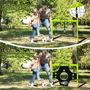 Дитячі ворота для футболу Pop Up, зелені, з трьома цілями, 6 перешкодами та сумкою для перенесення