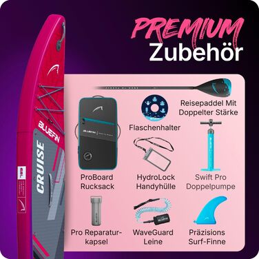 Надувне SUP дошка Bluefin Cruise 10'8' | Преміум-комплект для SUP з аксесуарами | Нековзне покриття, легка | Універсальна SUP дошка товщиною 15 см | Ідеальна для дорослих та підлітків (Червоний Потік)