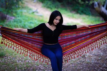 Гамак Boho Класичний з бахромою, ручної роботи, водостійкий для дому та вулиці - Inti Red
